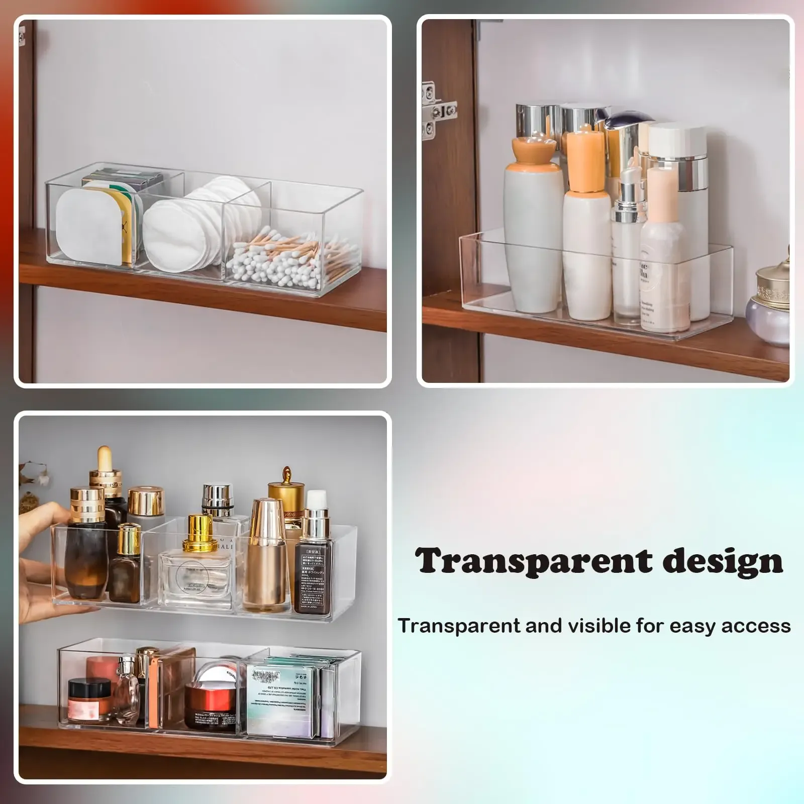 Organisateur de maquillage pour tiroir, organisateur pour coiffeuse, comptoir, salle de bain, cuisine et armoires, boîtes de rangement 3