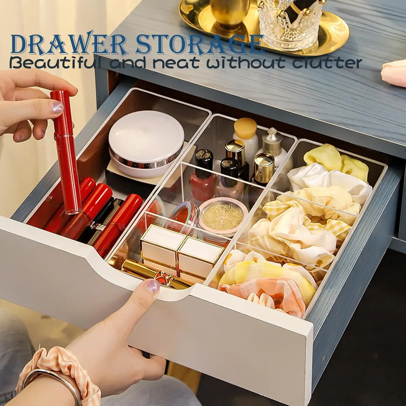 Organisateur de maquillage pour tiroir, organisateur pour coiffeuse, comptoir, salle de bain, cuisine et armoires, boîtes de rangement 6