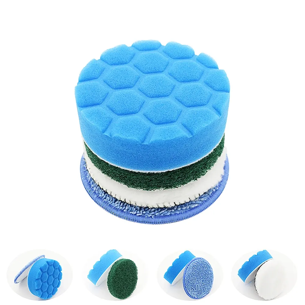 Kit de 4 accessoires de brosse de nettoyage électrique 4 pouces : éponge hexagonale, tampon et disque de polissage - Image 1