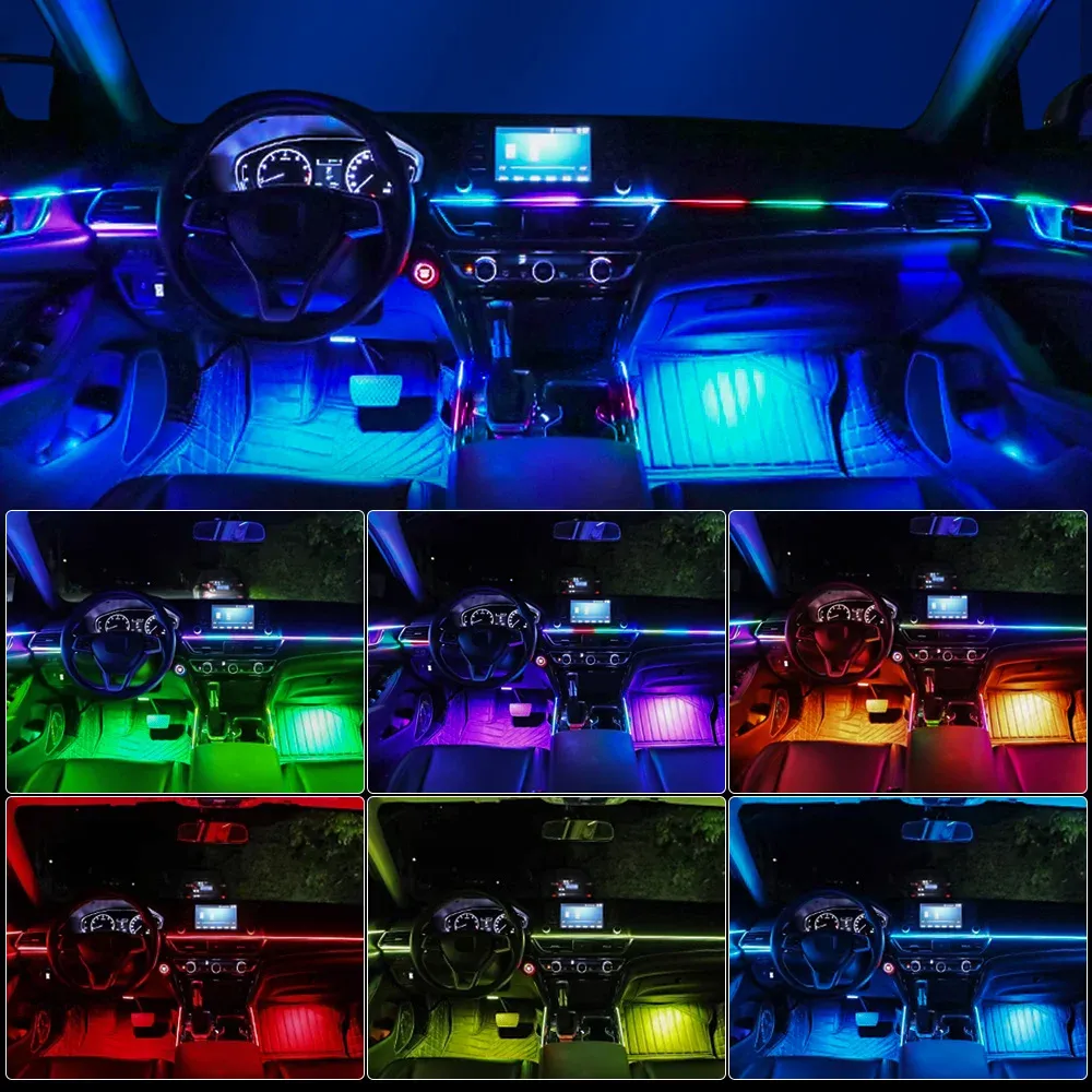 Lumière d'ambiance LED universelle pour voiture RGB 64 couleurs, bande acrylique, décoration intérieure de tableau de bord 2
