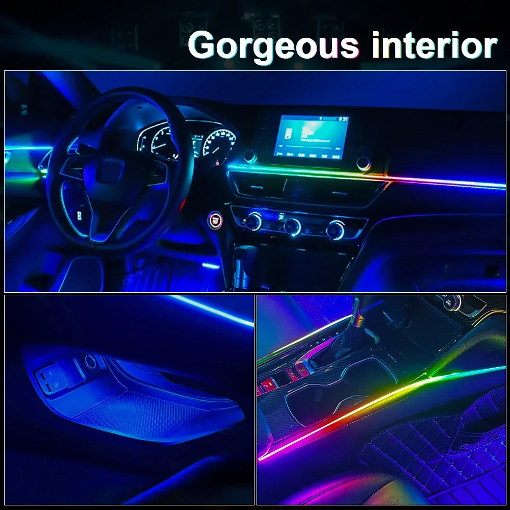 Lumière d'ambiance LED universelle pour voiture RGB 64 couleurs, bande acrylique, décoration intérieure de tableau de bord 5