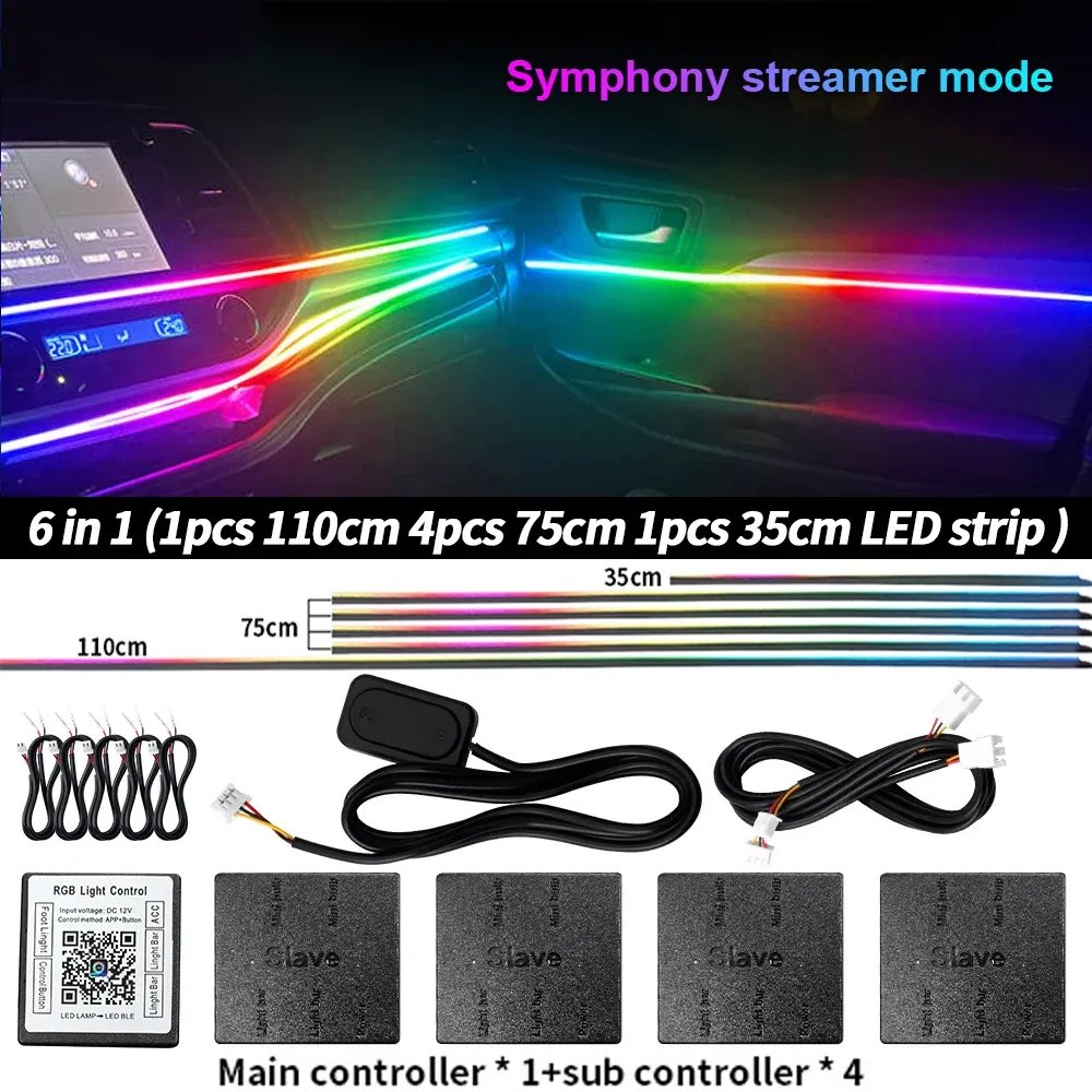 Lumière d'ambiance LED universelle pour voiture RGB 64 couleurs, bande acrylique, décoration intérieure de tableau de bord 20