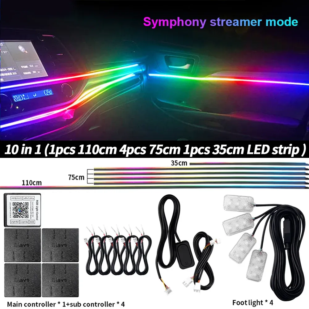 Lumière d'ambiance LED universelle pour voiture RGB 64 couleurs, bande acrylique, décoration intérieure de tableau de bord 18