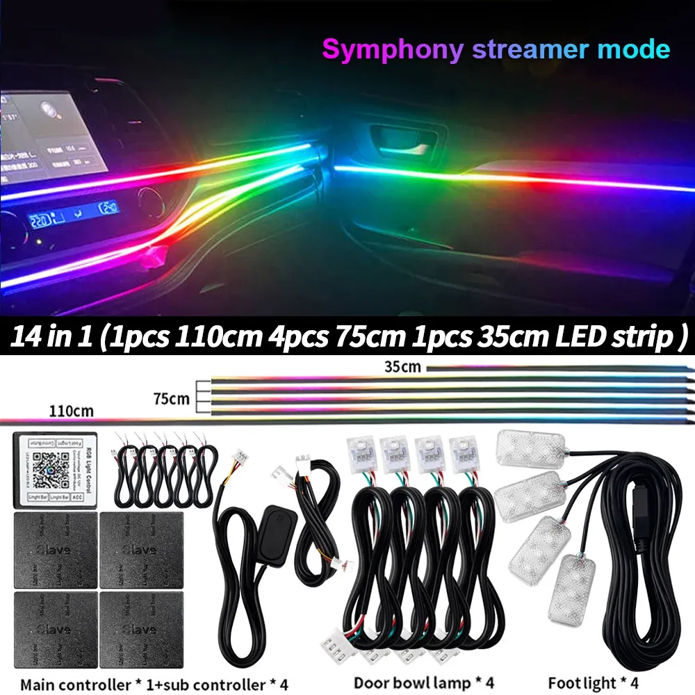 Lumière d'ambiance LED universelle pour voiture RGB 64 couleurs, bande acrylique, décoration intérieure de tableau de bord 19