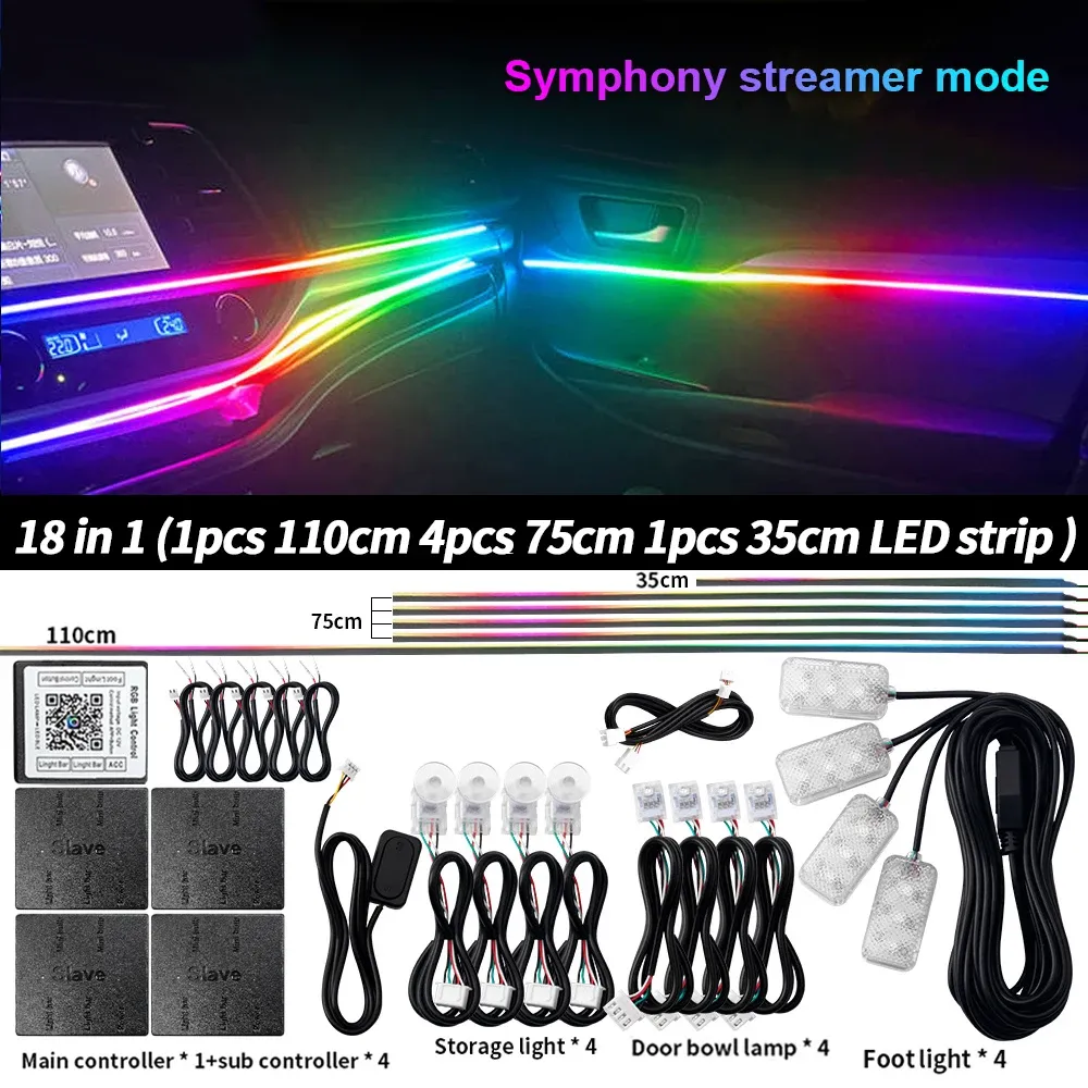 Lumière d'ambiance LED universelle pour voiture RGB 64 couleurs, bande acrylique, décoration intérieure de tableau de bord 9