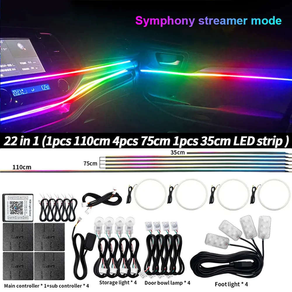 Lumière d'ambiance LED universelle pour voiture RGB 64 couleurs, bande acrylique, décoration intérieure de tableau de bord 10