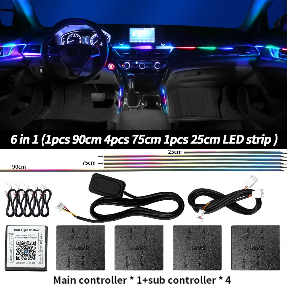 Lumière d'ambiance LED universelle pour voiture RGB 64 couleurs, bande acrylique, décoration intérieure de tableau de bord 7