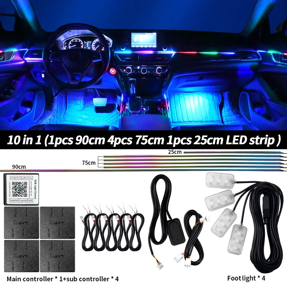Lumière d'ambiance LED universelle pour voiture RGB 64 couleurs, bande acrylique, décoration intérieure de tableau de bord 8
