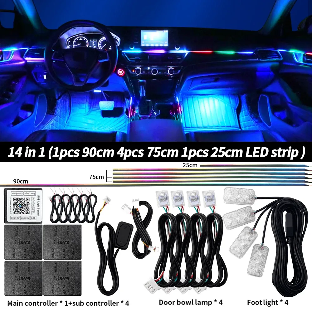 Lumière d'ambiance LED universelle pour voiture RGB 64 couleurs, bande acrylique, décoration intérieure de tableau de bord 13