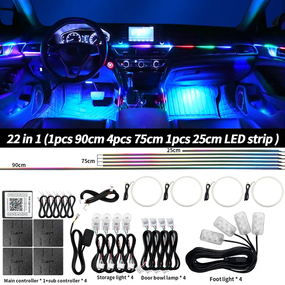 Lumière d'ambiance LED universelle pour voiture RGB 64 couleurs, bande acrylique, décoration intérieure de tableau de bord 11