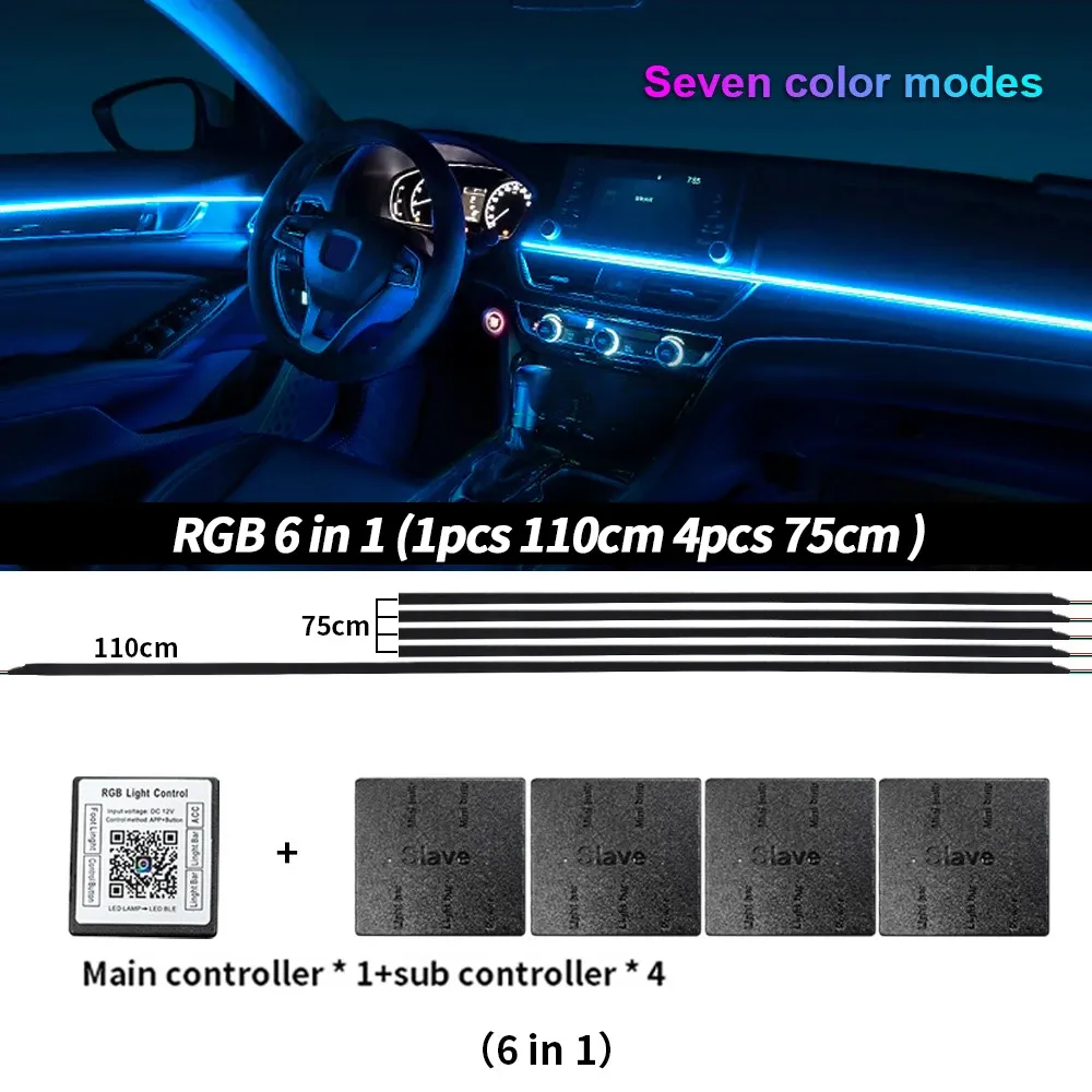 Lumière d'ambiance LED universelle pour voiture RGB 64 couleurs, bande acrylique, décoration intérieure de tableau de bord 12