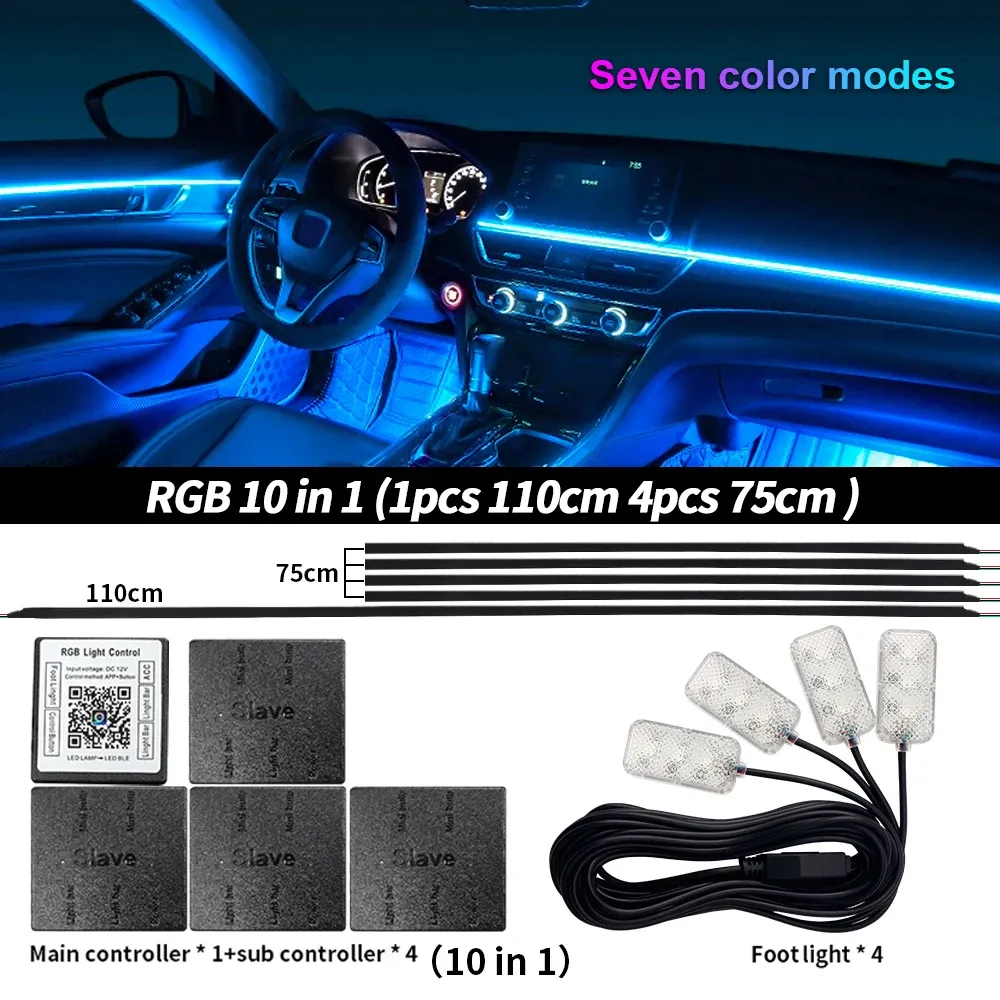 Lumière d'ambiance LED universelle pour voiture RGB 64 couleurs, bande acrylique, décoration intérieure de tableau de bord 16