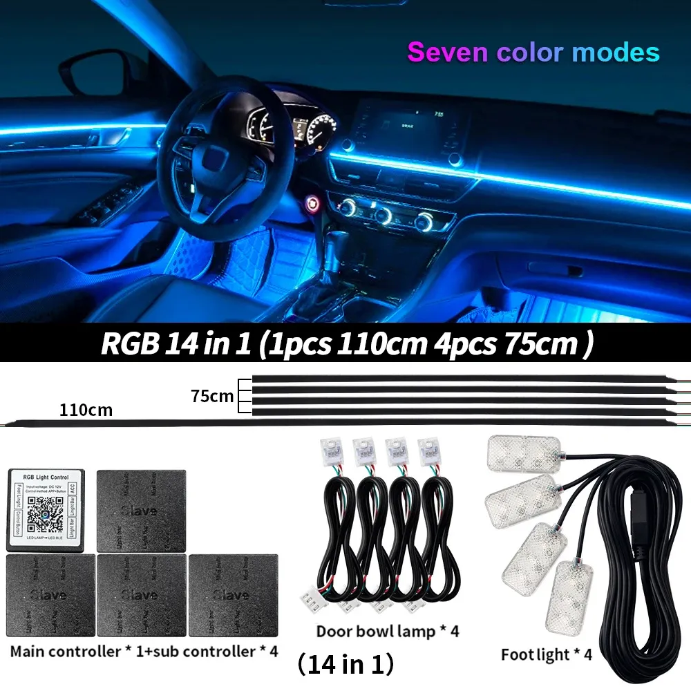 Lumière d'ambiance LED universelle pour voiture RGB 64 couleurs, bande acrylique, décoration intérieure de tableau de bord 17