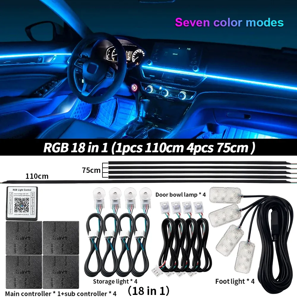 Lumière d'ambiance LED universelle pour voiture RGB 64 couleurs, bande acrylique, décoration intérieure de tableau de bord 15