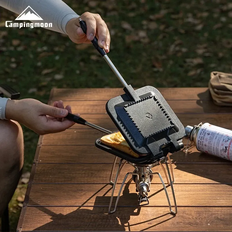 CAMPINGMOON BKTT-1315 Plaque de cuisson double face antiadhésive pour pain, sandwich et grill polyvalent, idéale pour le camping et le petit-déjeuner
