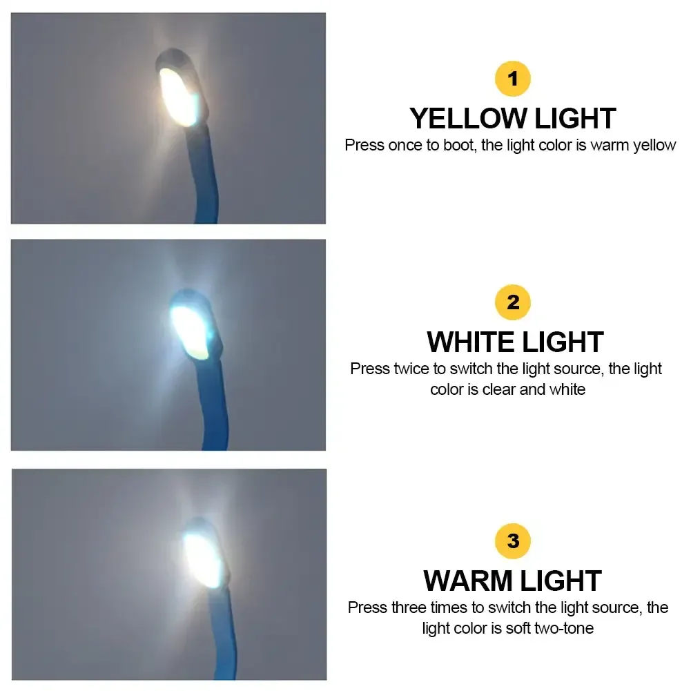 Lampe de lecture LED USB mini à pince, rechargeable, 3 couleurs de lumière et luminosité réglable, idéale pour la lecture nocturne, l'étude et les voyages 6