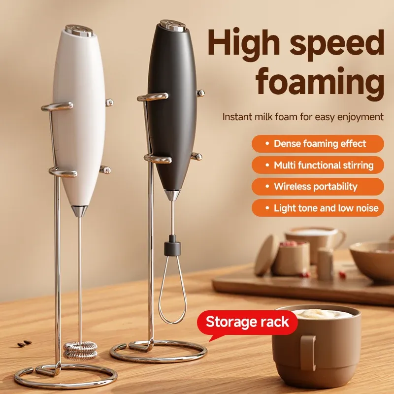 Mousseur à Lait Électrique Portable avec 2 Fouets et Support, pour Café, Cappuccino et Pâtisserie – Piles non incluses - Image 1