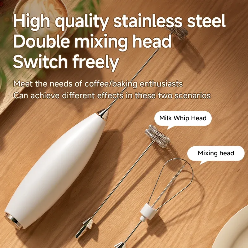 Mousseur à Lait Électrique Portable avec 2 Fouets et Support, pour Café, Cappuccino et Pâtisserie – Piles non incluses 2