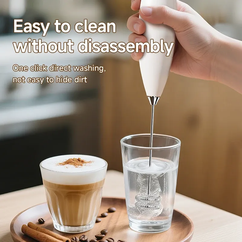 Mousseur à Lait Électrique Portable avec 2 Fouets et Support, pour Café, Cappuccino et Pâtisserie – Piles non incluses 4