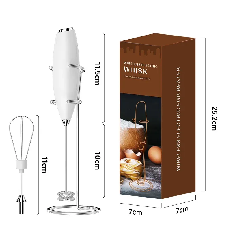 Mousseur à Lait Électrique Portable avec 2 Fouets et Support, pour Café, Cappuccino et Pâtisserie – Piles non incluses 10