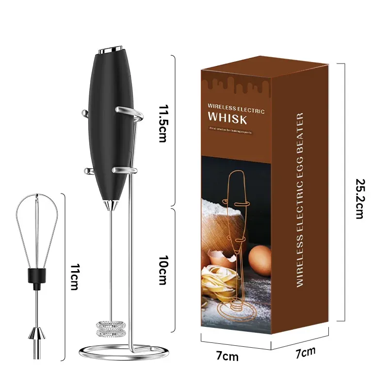 Mousseur à Lait Électrique Portable avec 2 Fouets et Support, pour Café, Cappuccino et Pâtisserie – Piles non incluses 8