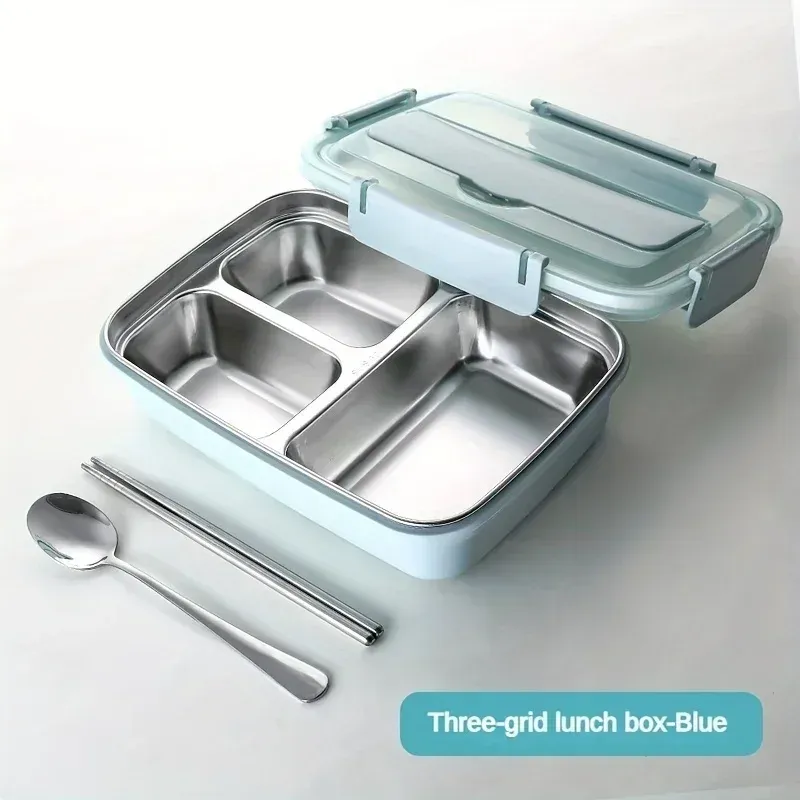 Boîte bento durable et facile à nettoyer pour étudiants et employés de bureau, boîte à déjeuner en acier inoxydable étanche à 3 compartiments - Image 1