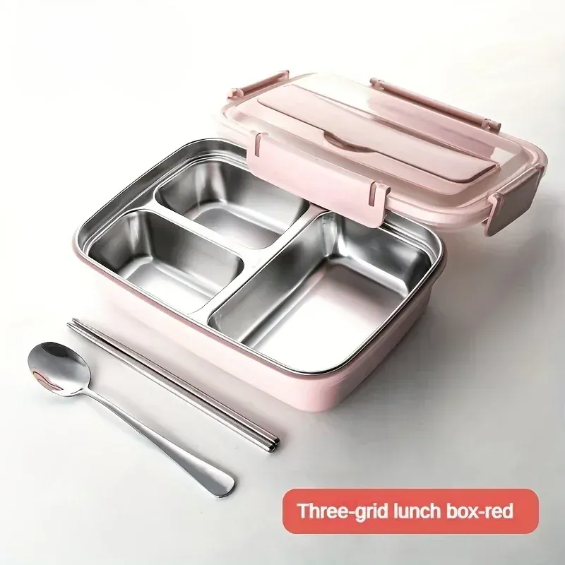 Boîte bento durable et facile à nettoyer pour étudiants et employés de bureau, boîte à déjeuner en acier inoxydable étanche à 3 compartiments 2