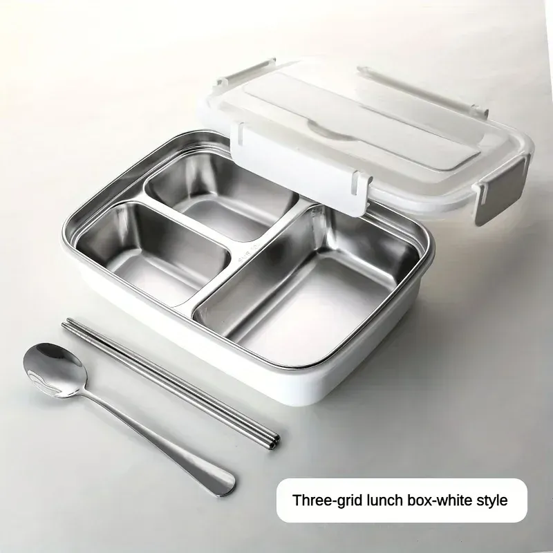 Boîte bento durable et facile à nettoyer pour étudiants et employés de bureau, boîte à déjeuner en acier inoxydable étanche à 3 compartiments 8