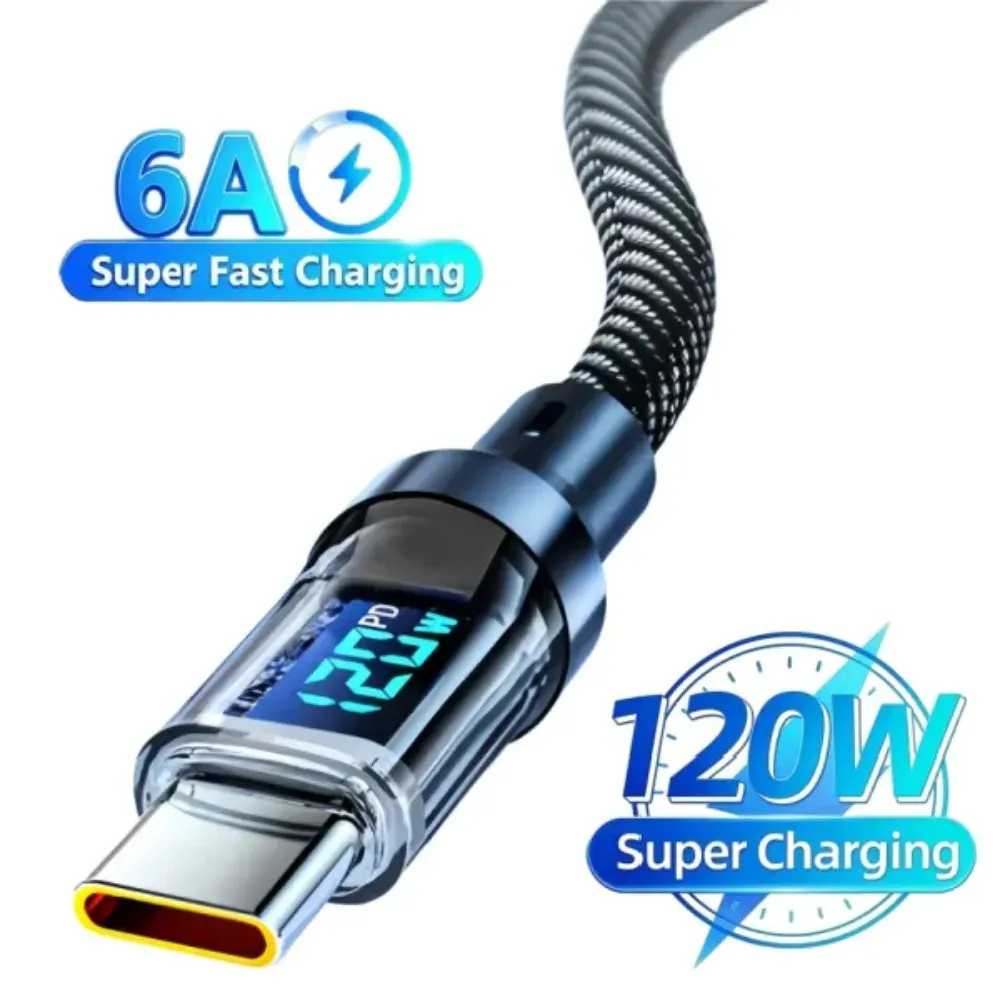 Câbles de charge USB-C 100 W et USB-C 120 W, USB-A, avec écran LED ; USB-C vers USB-C et USB-A vers USB-C ; non compatibles avec Xiaomi, iPhone et Samsung