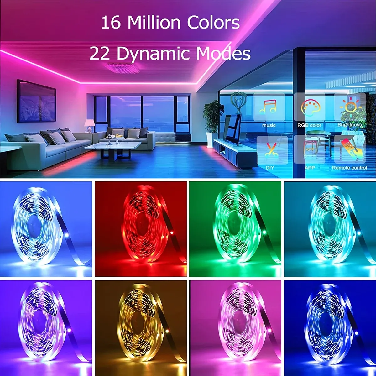 Bande LED RGB flexible pour décoration de chambre et rétroéclairage TV, longueur 10 m, 20 m ou 30 m 2