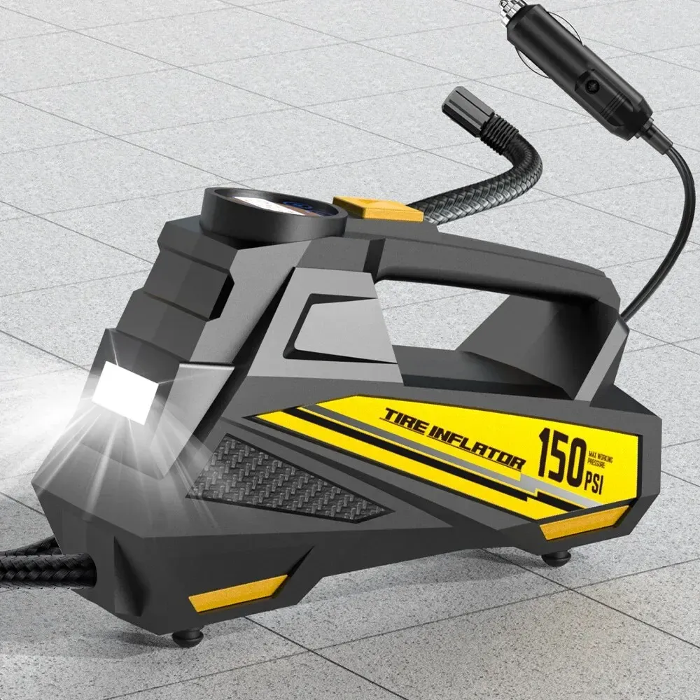 Pompe à air portable filaire 12 V 150 PSI pour voiture, moto et vélo, avec lampe LED 7