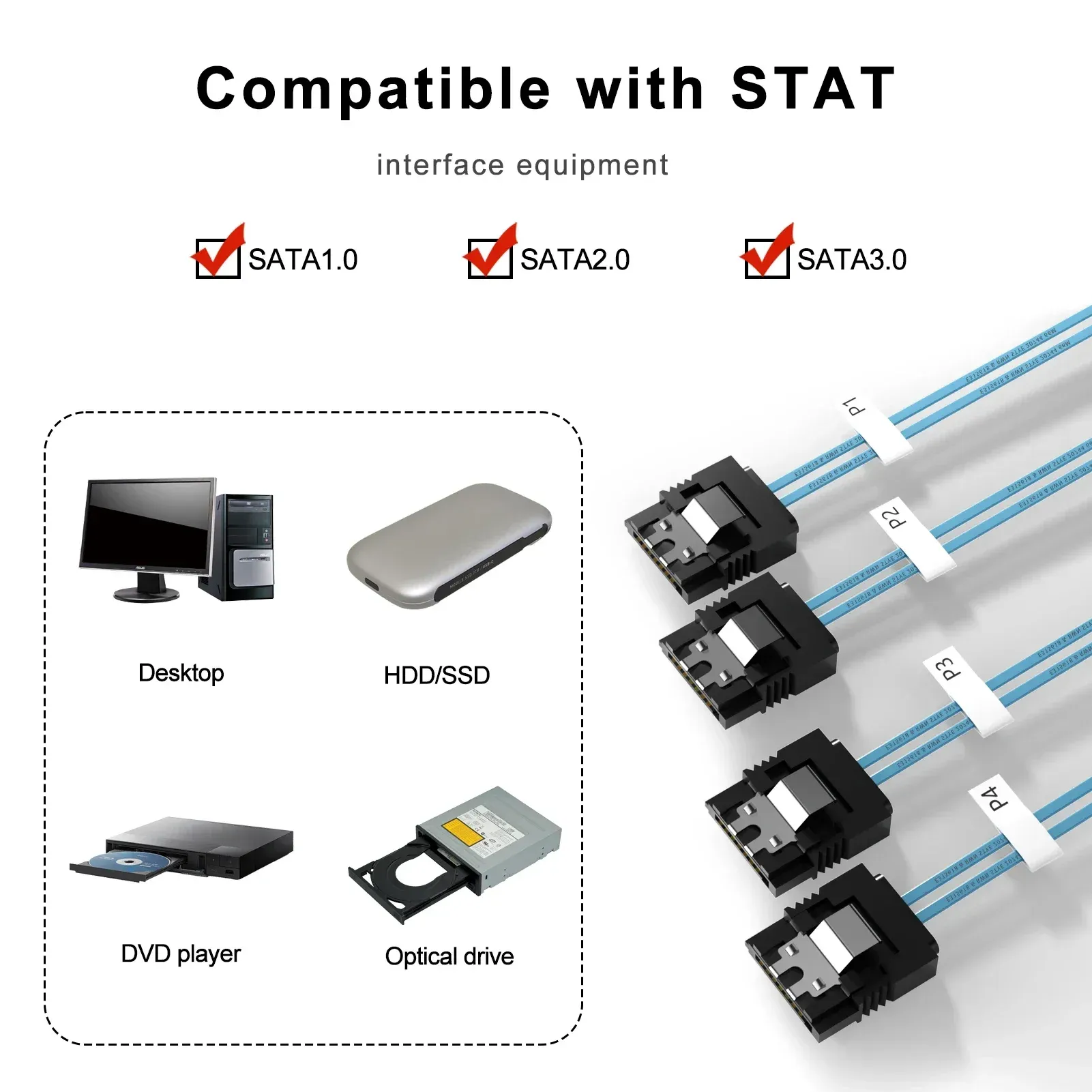 Câble SATA vers SATA 3.0 pour serveur NAS et PC, 12 Gbps, connecteur 7 broches (lot de 4, 6 ou 8 ports) 6