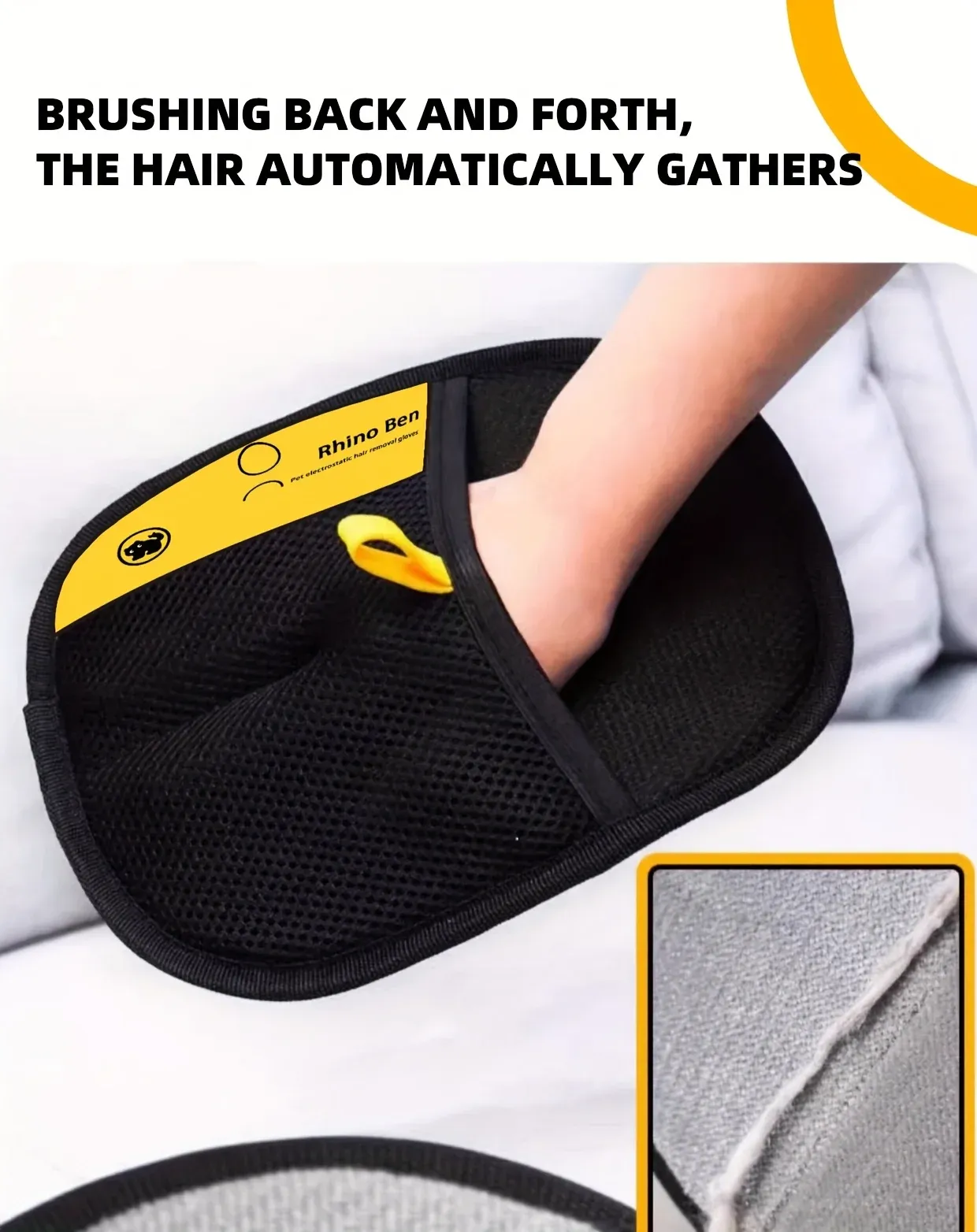 Détail des brosses double face du gant de toilettage