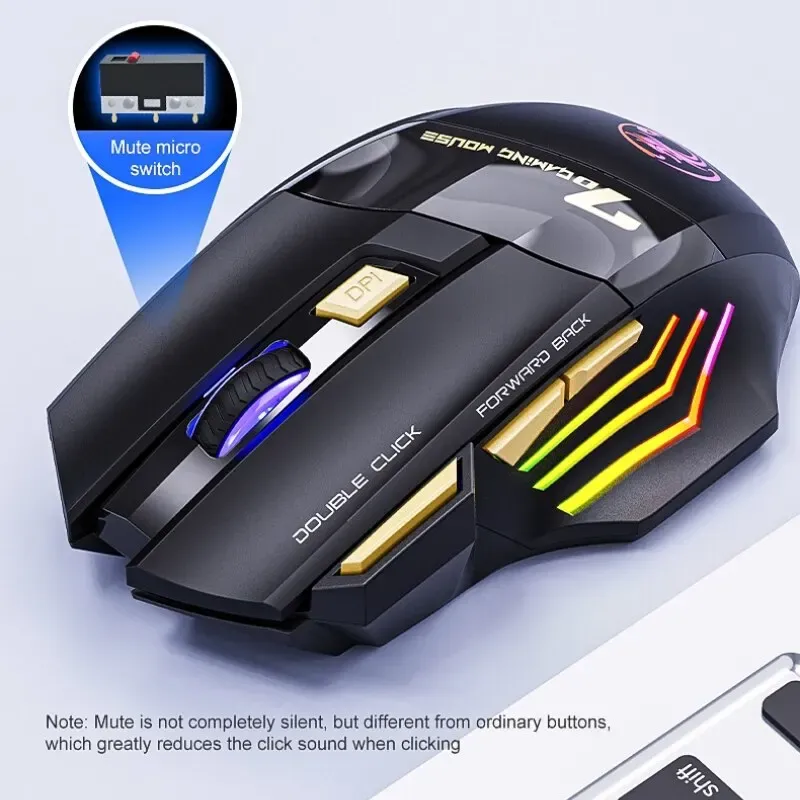 Souris de jeu sans fil USB IMICE GW-X7, 3200 DPI, mode silencieux, rechargeable, Bluetooth, 7 couleurs LED 3