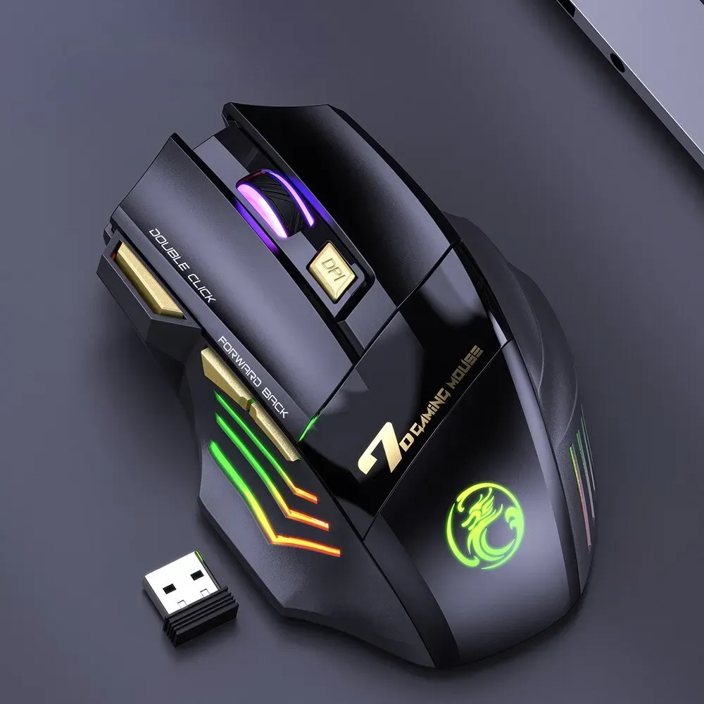 Souris de jeu sans fil USB IMICE GW-X7, 3200 DPI, mode silencieux, rechargeable, Bluetooth, 7 couleurs LED 5