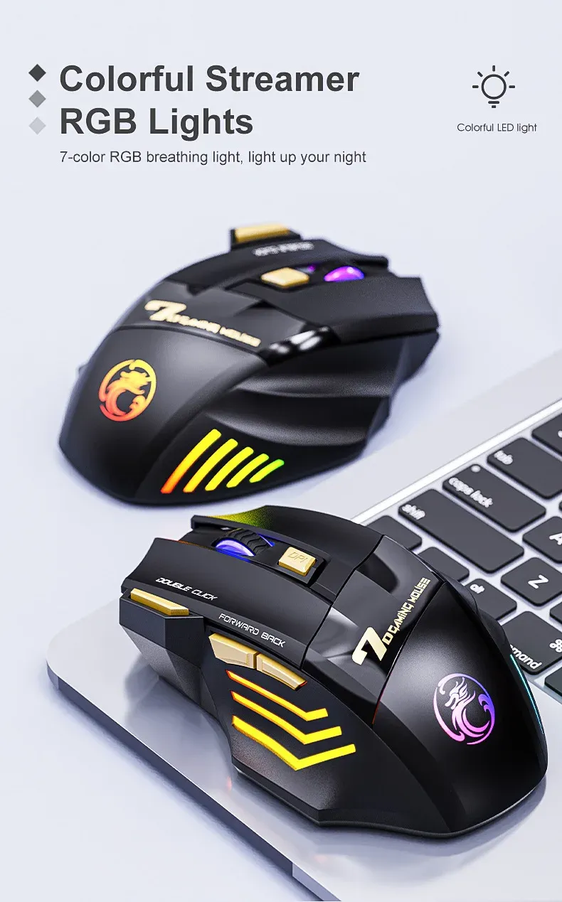 Souris IMICE GW-X7 avec éclairage LED multicolore