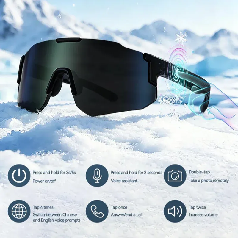 Lunettes intelligentes Bluetooth Lenovo pour le cyclisme : appels audio, écouteurs intégrés et télécommande - Image 1