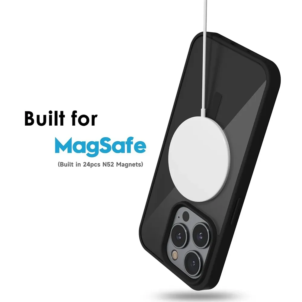 Coque hybride non jaunissante compatible MagSafe pour iPhone 16 Pro Max, 16 Pro, 16, 15 Plus, 15, 14, 13 Mini, 13, 12, 11, SE et 8 5