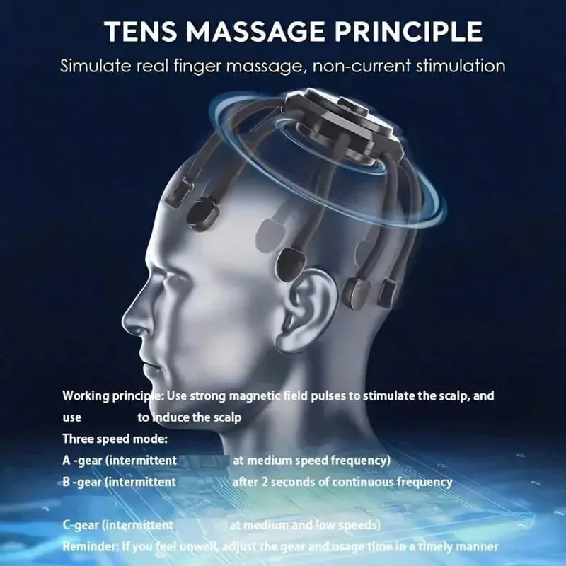 Masseur électrique sans fil pour cuir chevelu, masseur de tête 360° à 8 pointes, relaxation profonde et soulagement du stress 3