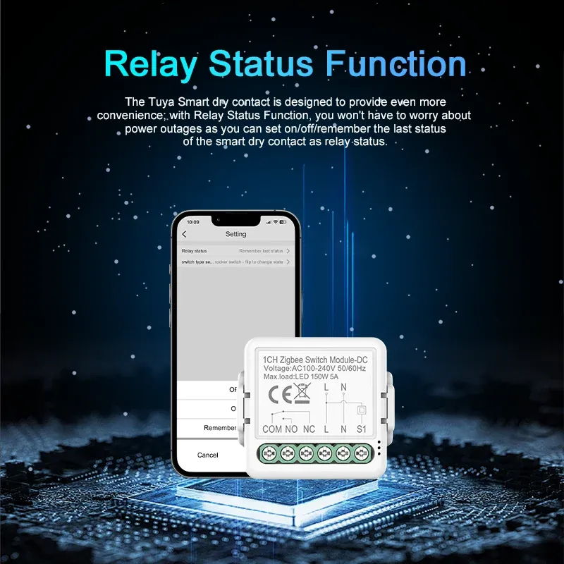 Module relais intelligent WiFi et Zigbee à contact sec pour maison connectée, alimentation DC 12/24 V et AC 100-240 V, compatible Alexa et Google Home 4