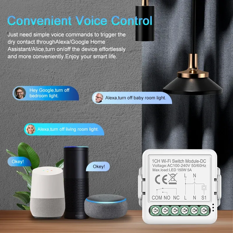 Module relais intelligent WiFi et Zigbee à contact sec pour maison connectée, alimentation DC 12/24 V et AC 100-240 V, compatible Alexa et Google Home 5