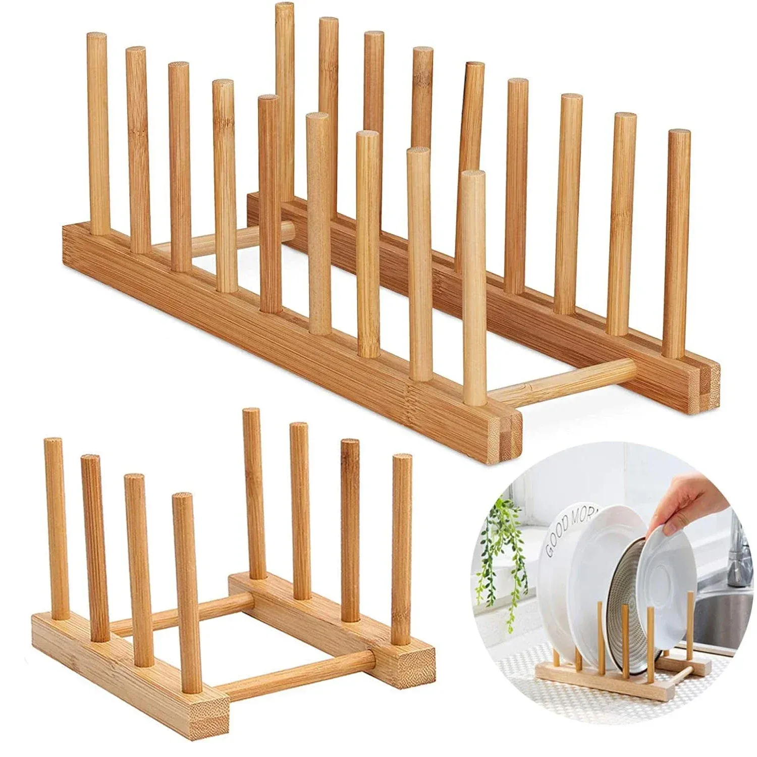 Égouttoir à vaisselle en bois, support de vaisselle de cuisine, support de séchage de vaisselle, support de couvercle de pot, organisateur de cuisine, tasses de séchage, présentoir - Image 1