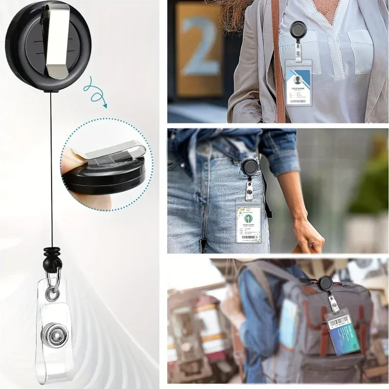 Lanière noire avec enrouleur rétractable, porte-badge durable pour enseignants et personnel de bureau 3