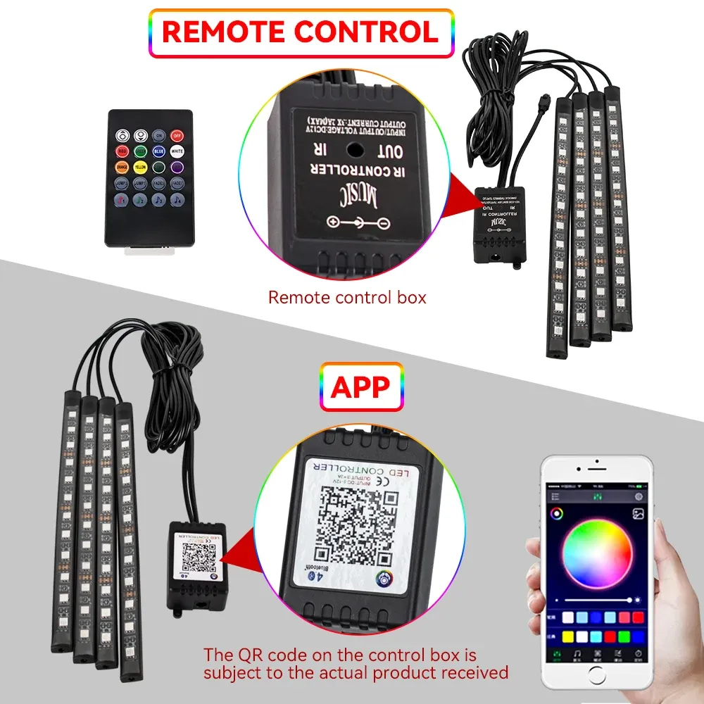 Bande LED RGB d'ambiance pour habitacle de voiture avec allume-cigare USB 3