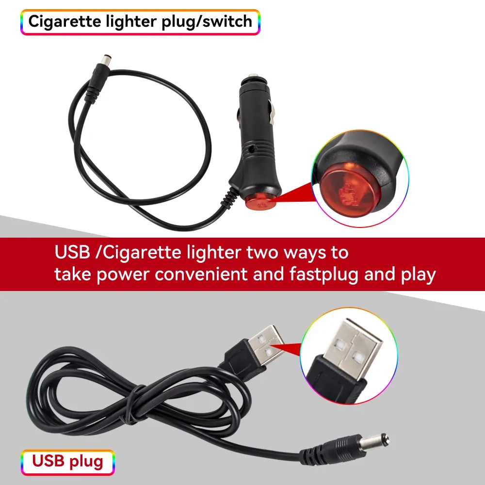 Bande LED RGB d'ambiance pour habitacle de voiture avec allume-cigare USB 4