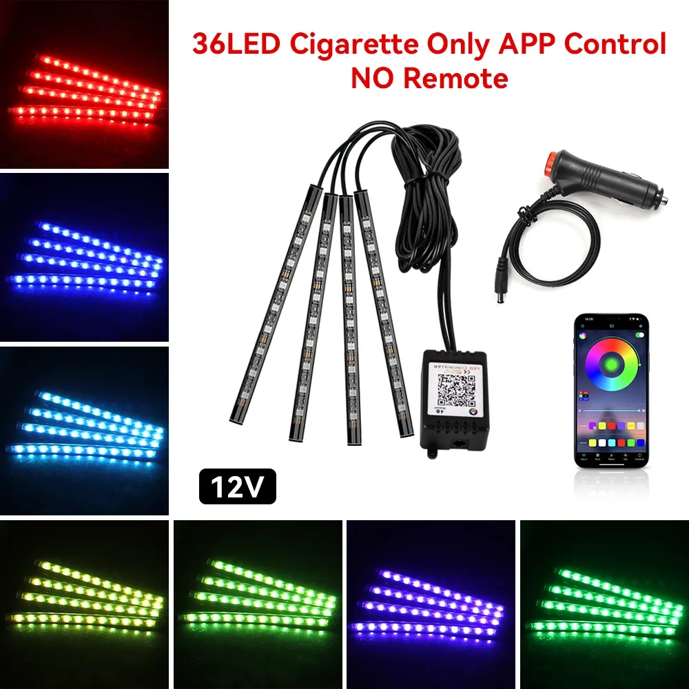 Bande LED RGB d'ambiance pour habitacle de voiture avec allume-cigare USB 9