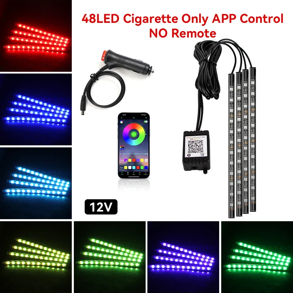 Bande LED RGB d'ambiance pour habitacle de voiture avec allume-cigare USB 13