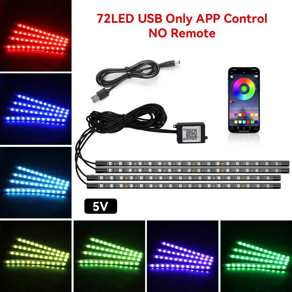 Bande LED RGB d'ambiance pour habitacle de voiture avec allume-cigare USB 18