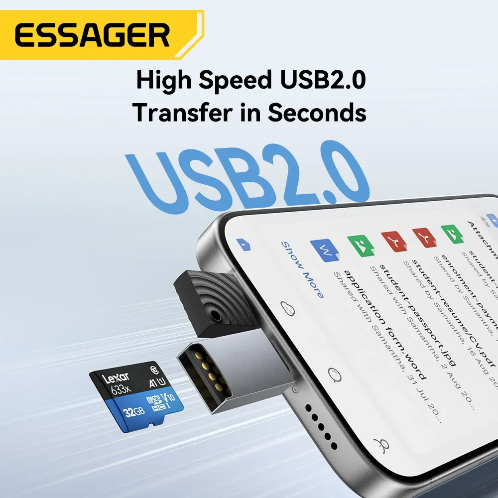 Lecteur de carte mémoire 2 en 1 Essager Mini USB-C Type C 2.0 pour cartes Micro SD et TF, compatible iPhone 16, iPhone 15 Pro, Huawei, MacBook et iPad 3