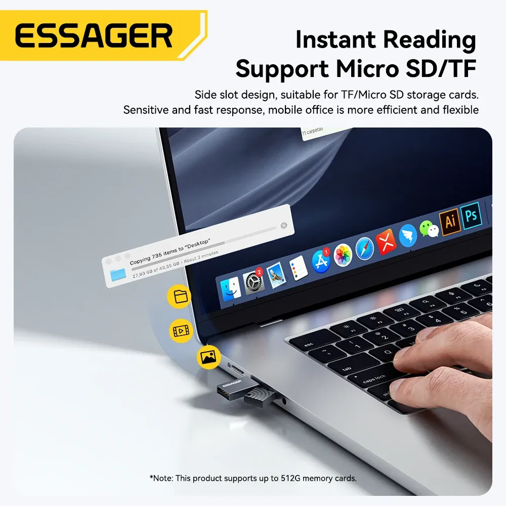 Lecteur de carte mémoire 2 en 1 Essager Mini USB-C Type C 2.0 pour cartes Micro SD et TF, compatible iPhone 16, iPhone 15 Pro, Huawei, MacBook et iPad 4